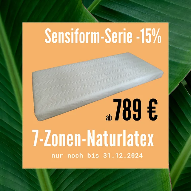 15% Rabatt auf gesamte Sensiform-Serie 7-zonen-Naturlatex ab 789€